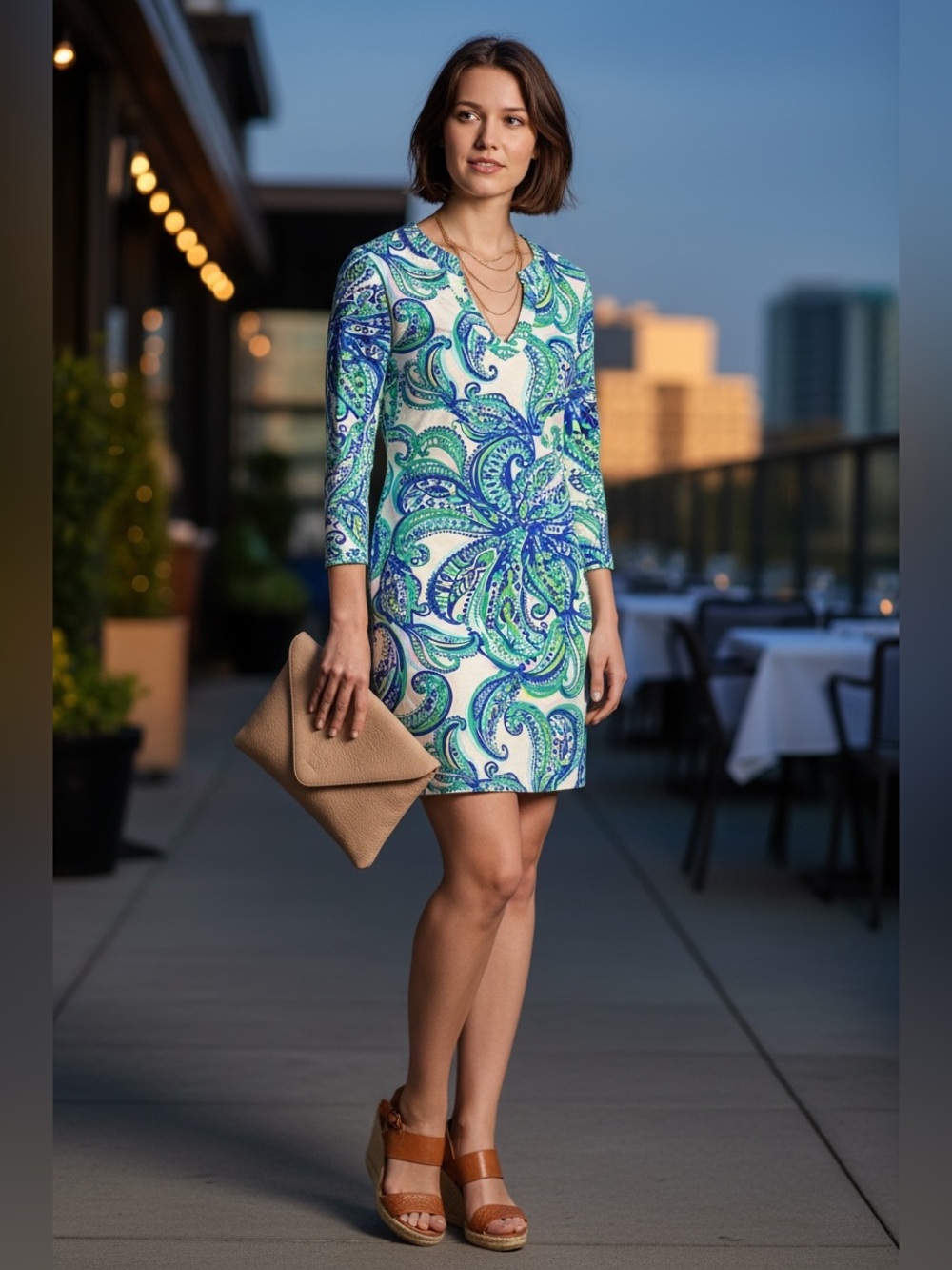 Lilly Pulitzer Rossmore V-Neck Pima Cotton Paisley T-Shirt Dress Size XS